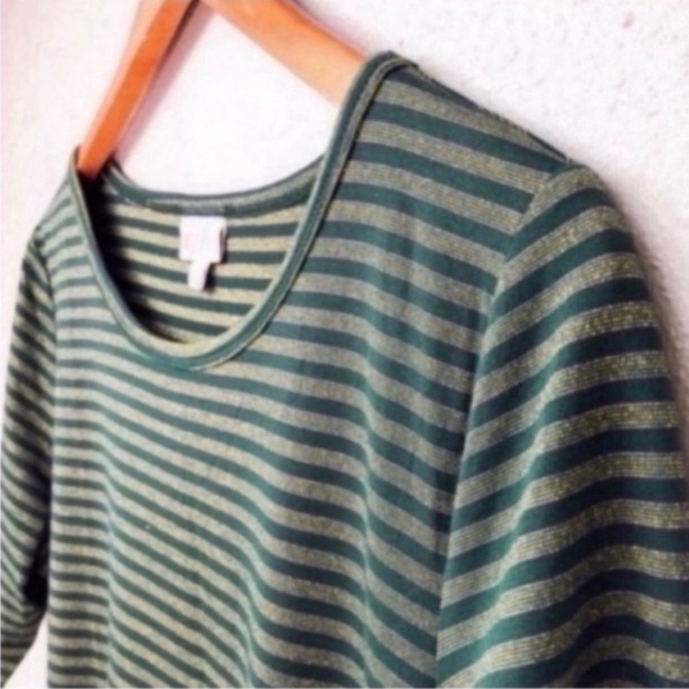 LuLaRoe Elegant Julia Dress Green Gold Metallic